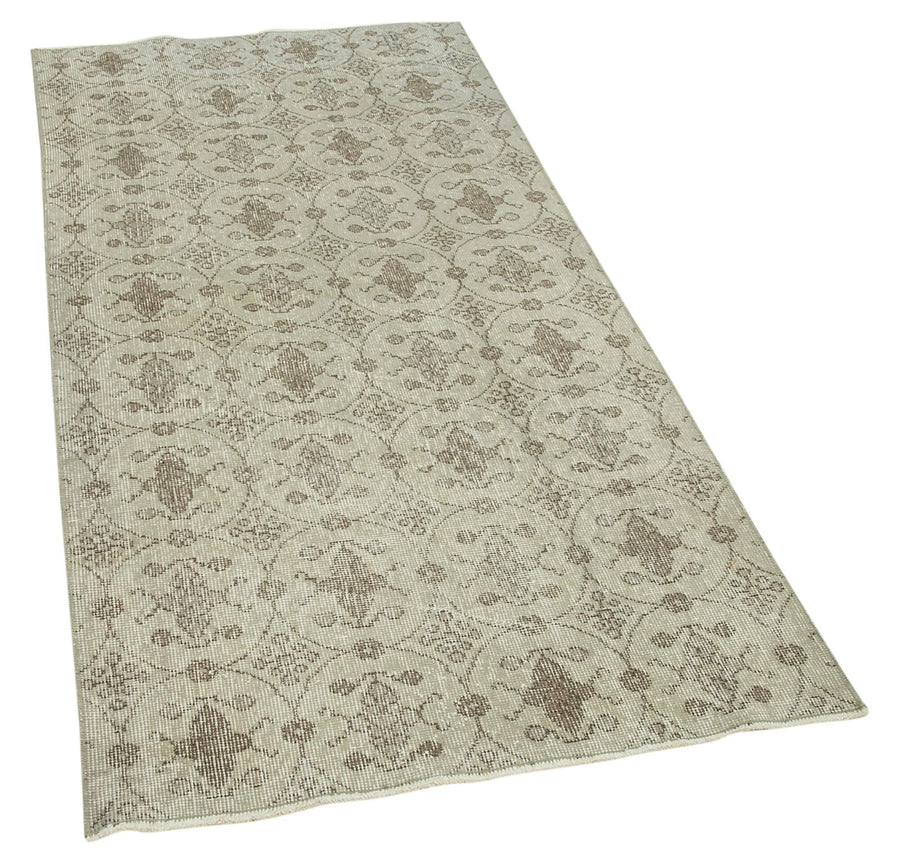 Overdyed Vintage Bej Eskitme Pamuk Yün El Dokuma Halısı 92x195 Agacan