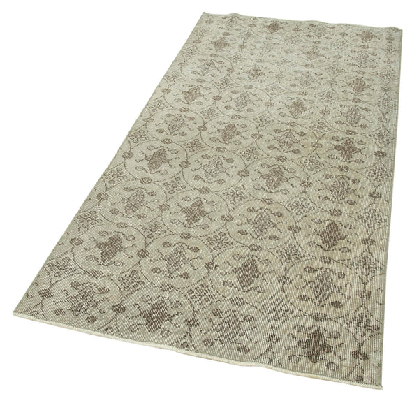 Overdyed Vintage Bej Eskitme Pamuk Yün El Dokuma Halısı 92x195 Agacan