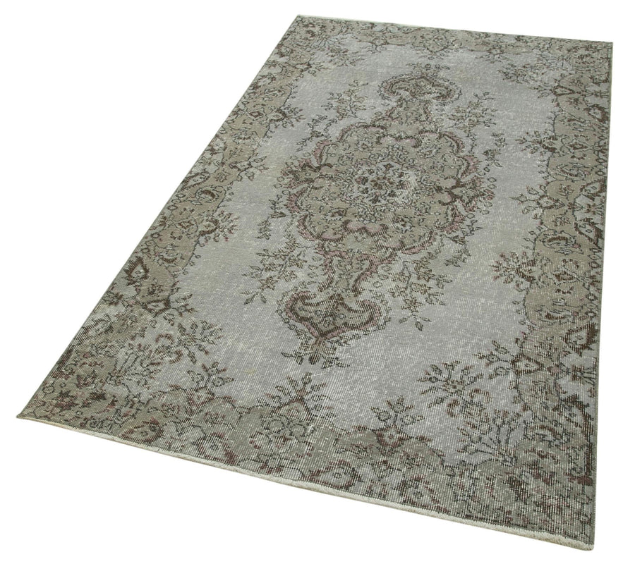 Overdyed Vintage Gri Eskitme Pamuk Yün El Dokuma Halısı 115x204 Agacan