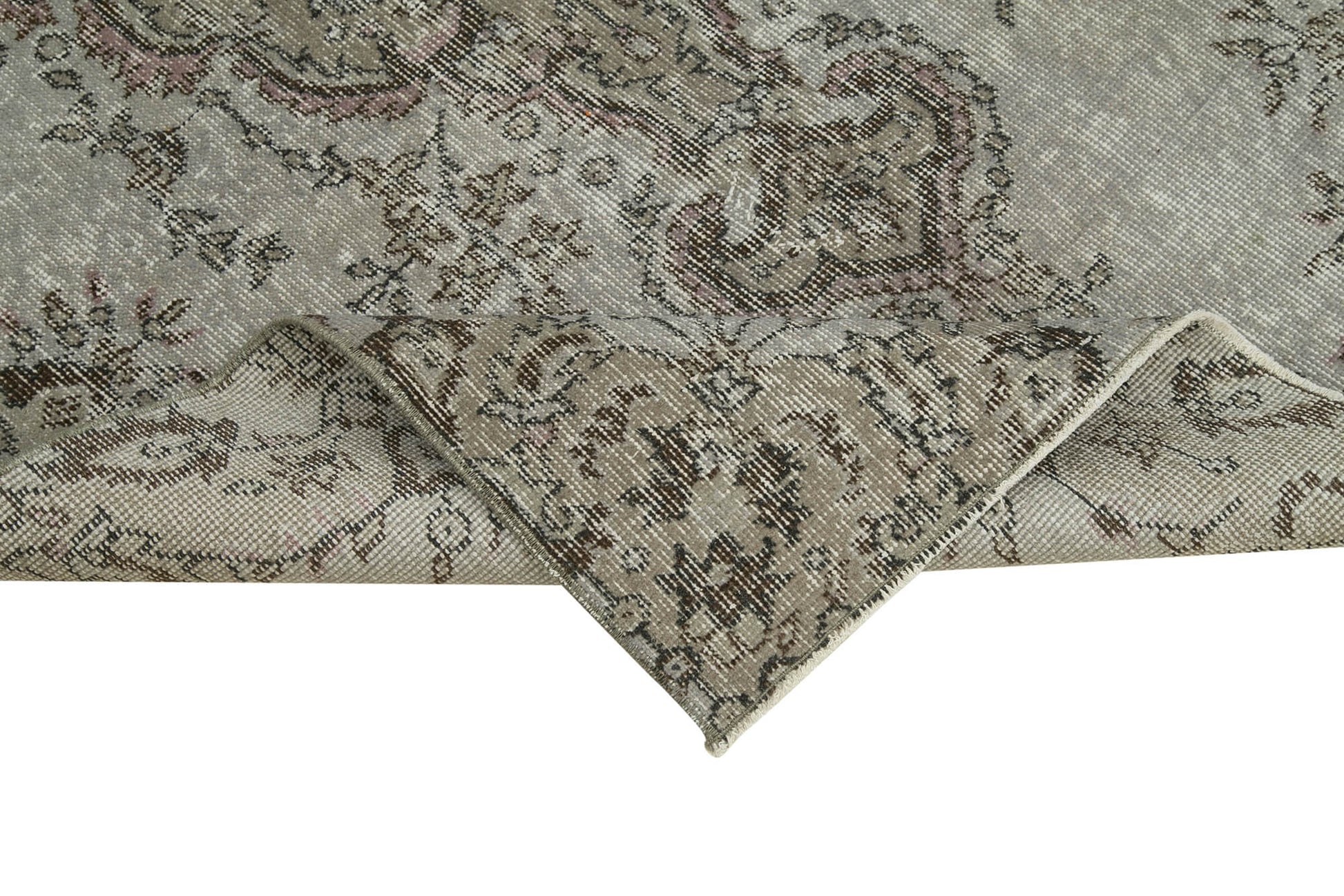 Overdyed Vintage Gri Eskitme Pamuk Yün El Dokuma Halısı 115x204 Agacan