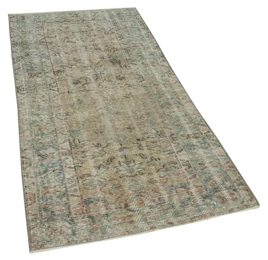 Overdyed Vintage Gri Eskitme Pamuk Yün El Dokuma Halısı 88x176 Agacan