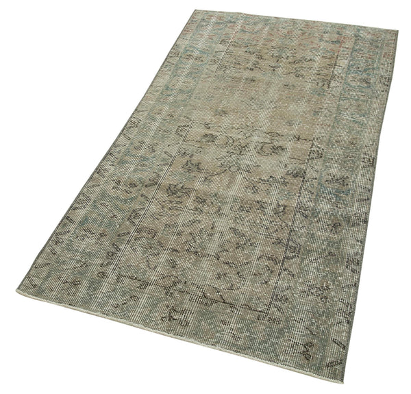 Overdyed Vintage Gri Eskitme Pamuk Yün El Dokuma Halısı 88x176 Agacan