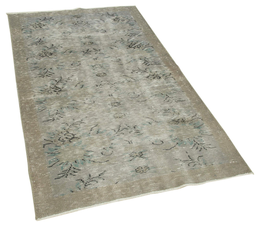 Overdyed Vintage Gri Eskitme Pamuk Yün El Dokuma Halısı 106x186 Agacan