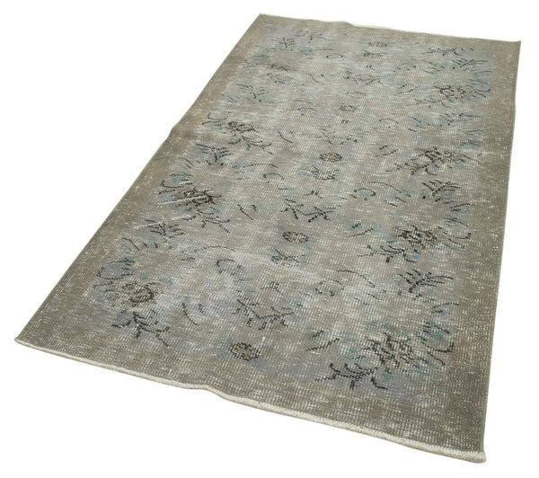 Overdyed Vintage Gri Eskitme Pamuk Yün El Dokuma Halısı 106x186 Agacan
