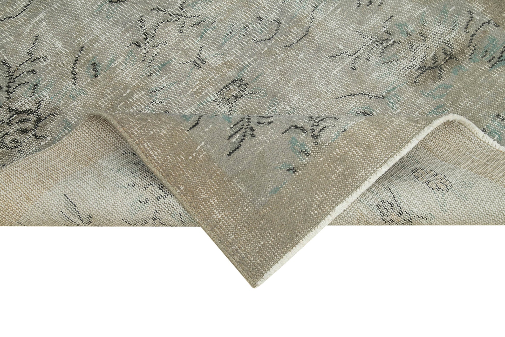 Overdyed Vintage Gri Eskitme Pamuk Yün El Dokuma Halısı 106x186 Agacan