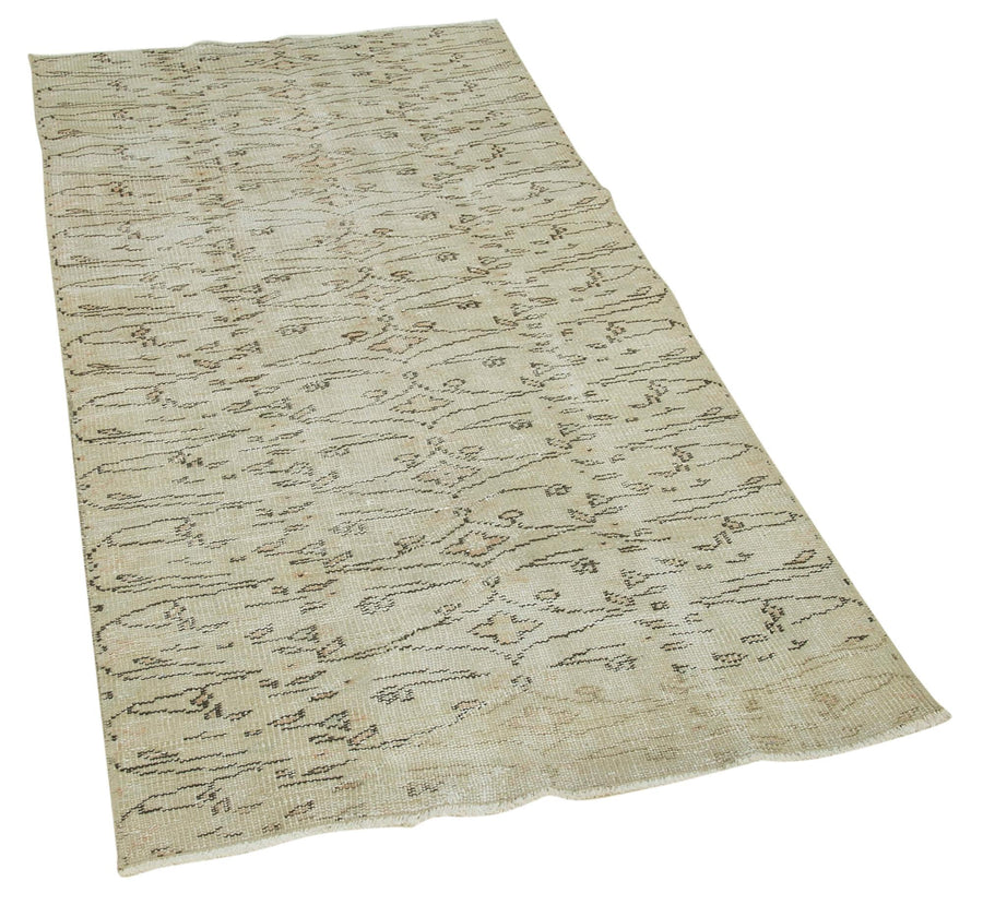 Overdyed Vintage Bej Eskitme Pamuk Yün El Dokuma Halısı 95x183 Agacan