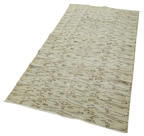 Overdyed Vintage Bej Eskitme Pamuk Yün El Dokuma Halısı 95x183 Agacan