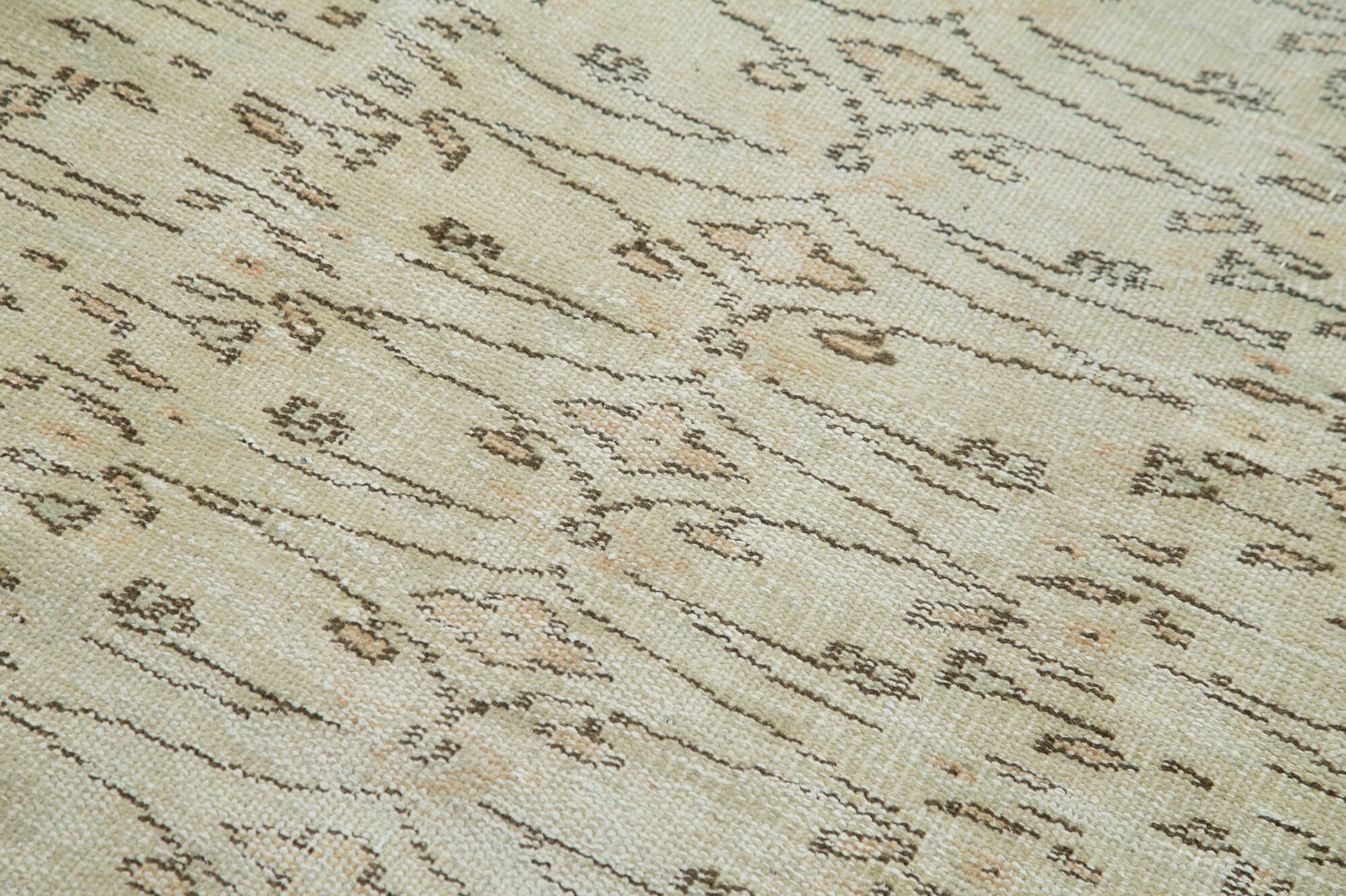 Overdyed Vintage Bej Eskitme Pamuk Yün El Dokuma Halısı 95x183 Agacan