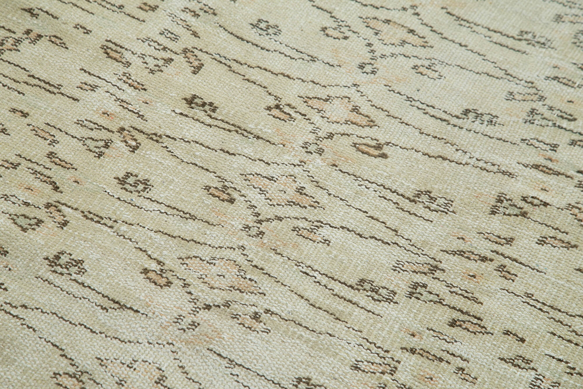 Overdyed Vintage Bej Eskitme Pamuk Yün El Dokuma Halısı 95x183 Agacan