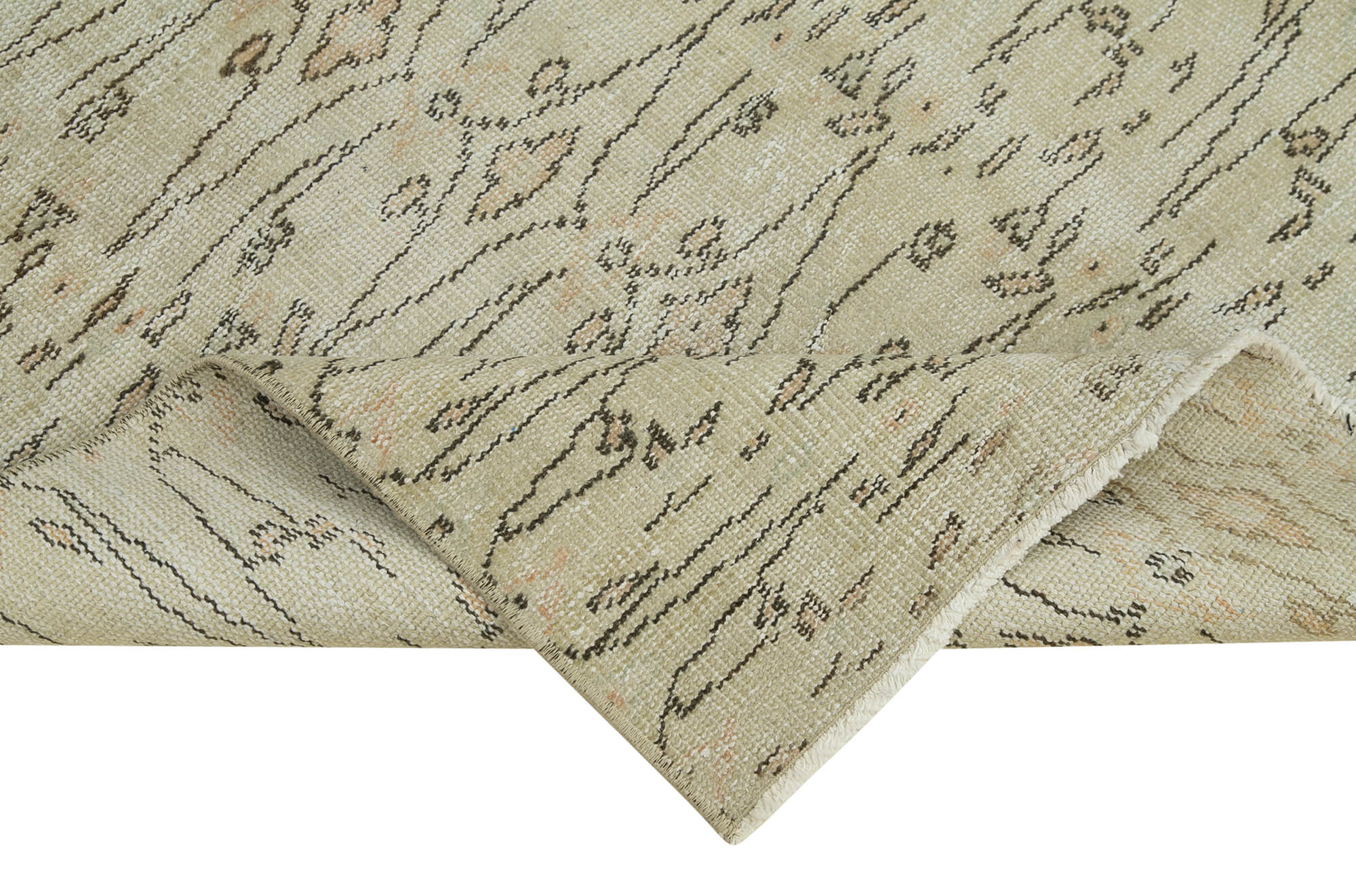 Overdyed Vintage Bej Eskitme Pamuk Yün El Dokuma Halısı 95x183 Agacan