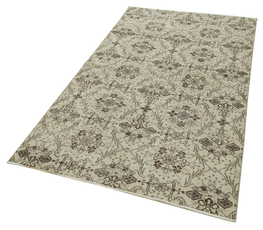 Overdyed Vintage Bej Eskitme Pamuk Yün El Dokuma Halısı 118x210 Agacan
