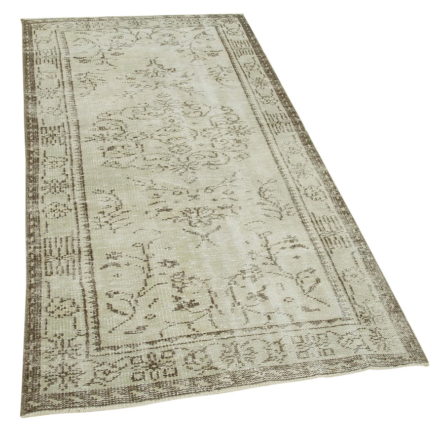 Overdyed Vintage Bej Eskitme Pamuk Yün El Dokuma Halısı 96x197 Agacan