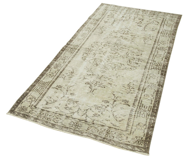 Overdyed Vintage Bej Eskitme Pamuk Yün El Dokuma Halısı 96x197 Agacan