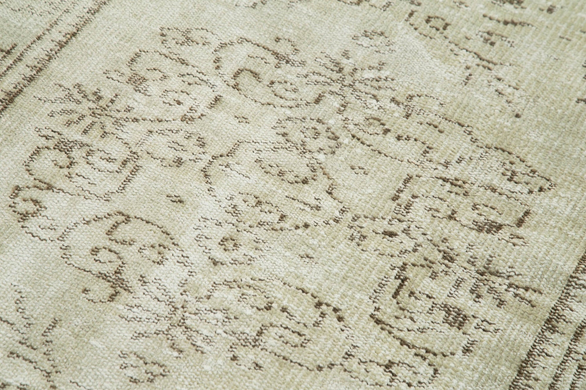 Overdyed Vintage Bej Eskitme Pamuk Yün El Dokuma Halısı 96x197 Agacan