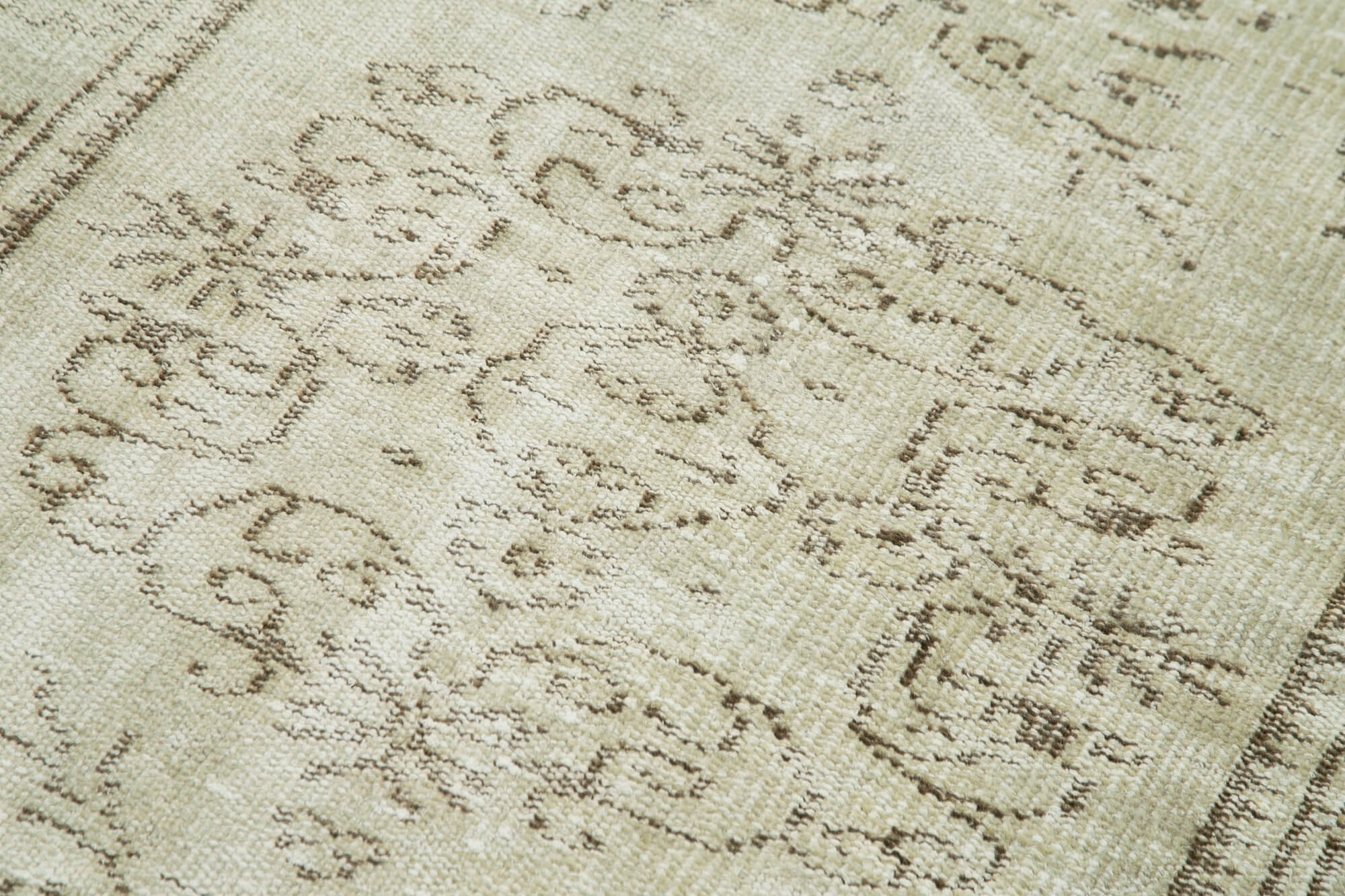 Overdyed Vintage Bej Eskitme Pamuk Yün El Dokuma Halısı 96x197 Agacan