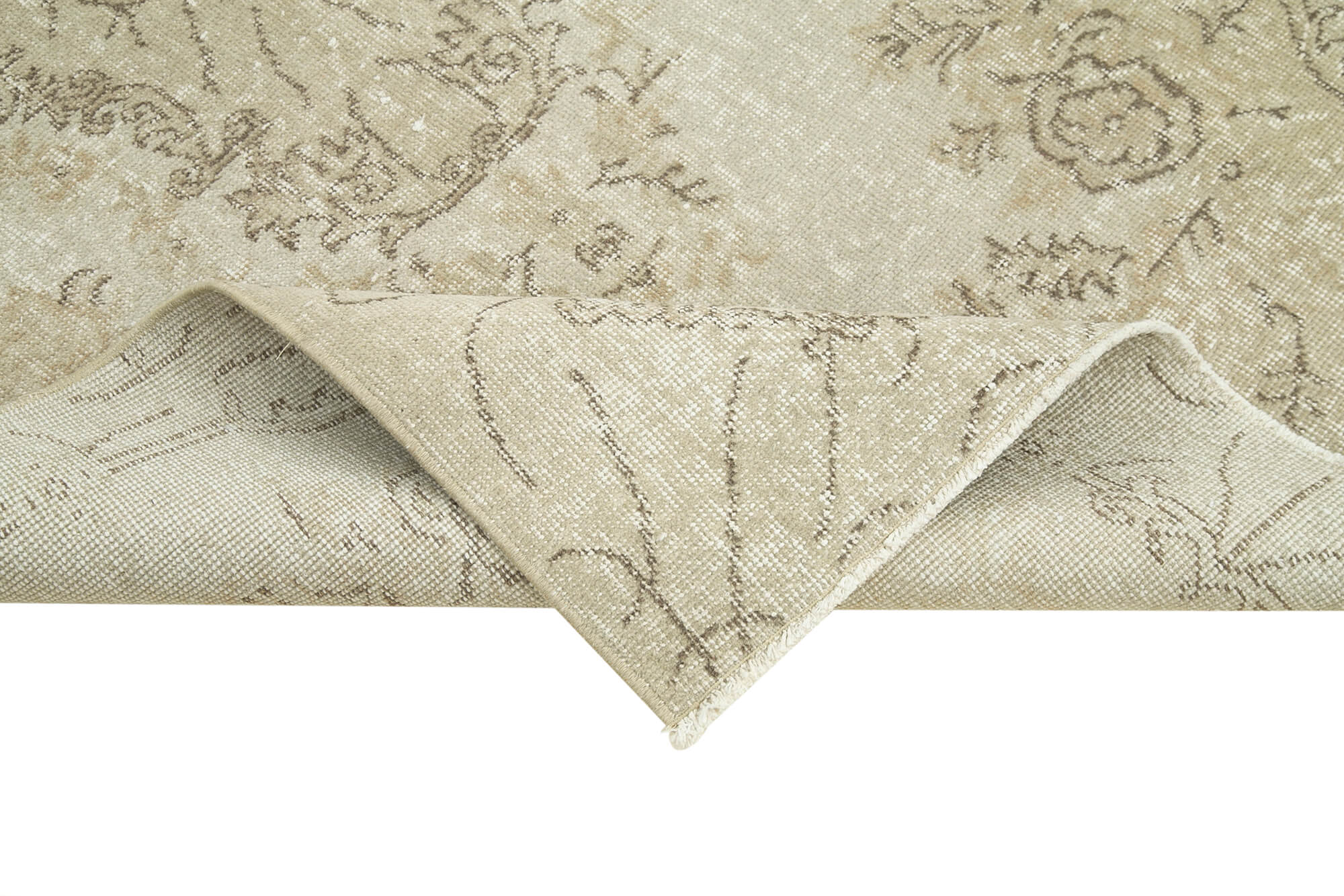 Overdyed Vintage Bej Eskitme Pamuk Yün El Dokuma Halısı 115x213 Agacan