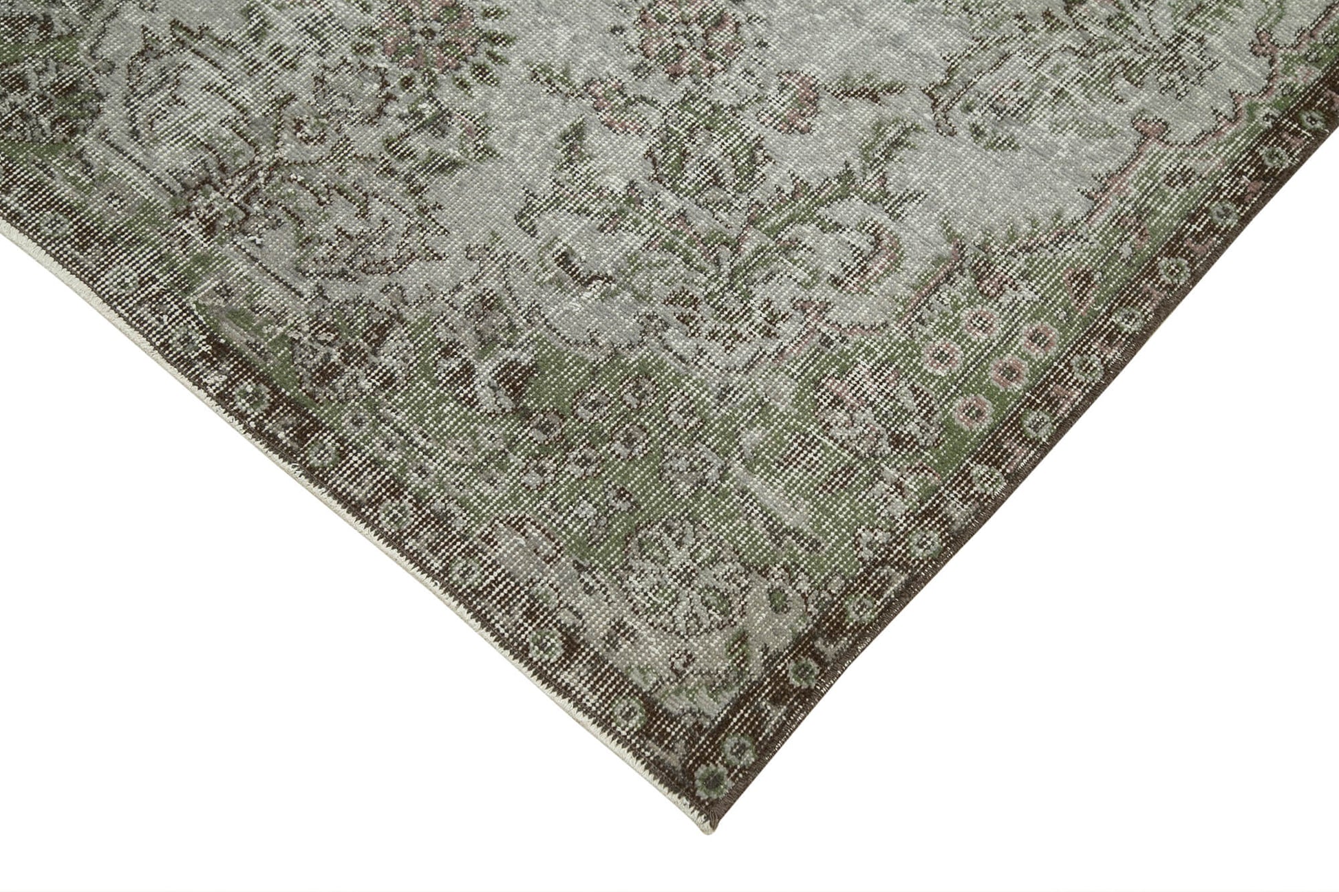 Overdyed Vintage Gri Eskitme Pamuk Yün El Dokuma Halısı 113x208 Agacan