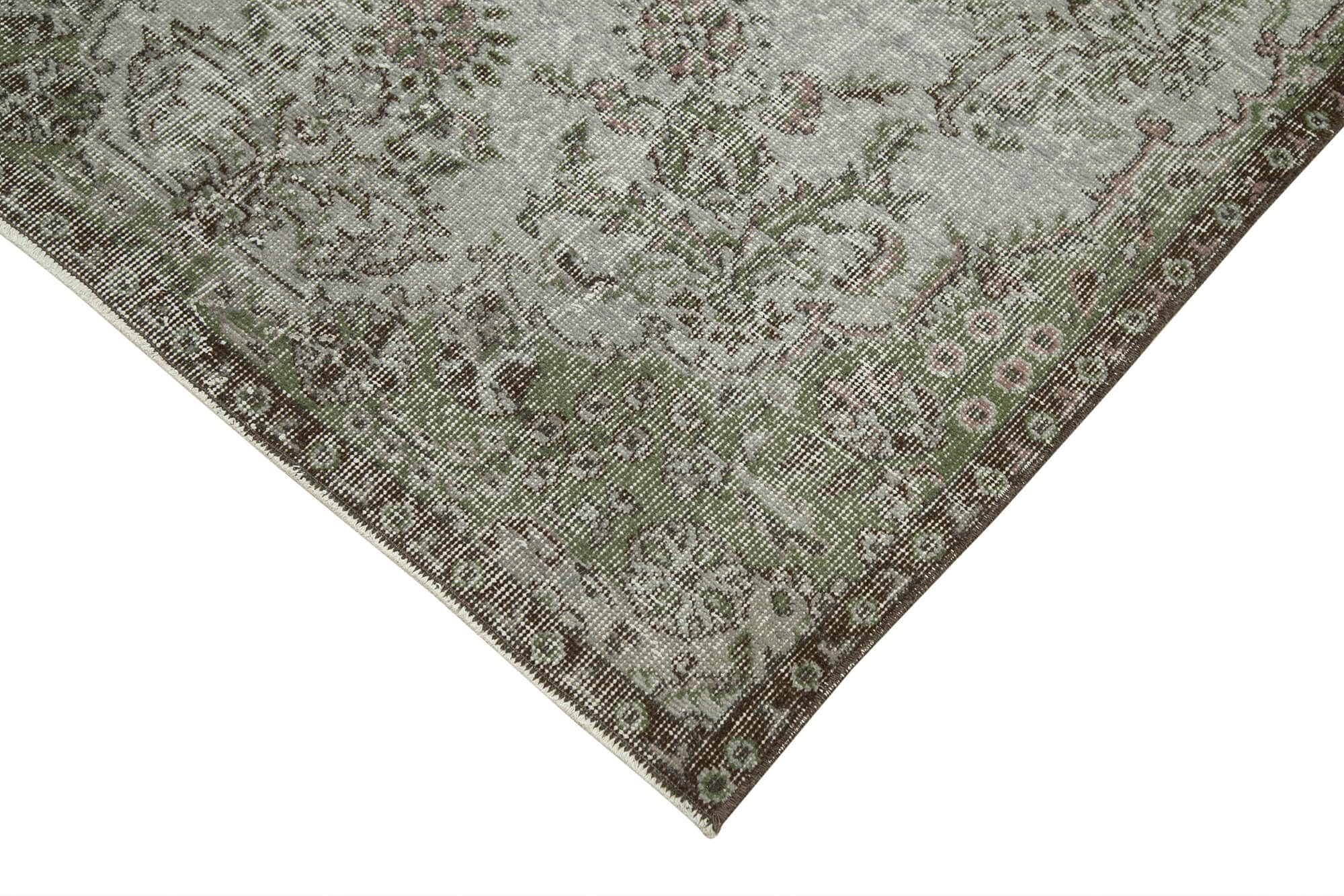 Overdyed Vintage Gri Eskitme Pamuk Yün El Dokuma Halısı 113x208 Agacan