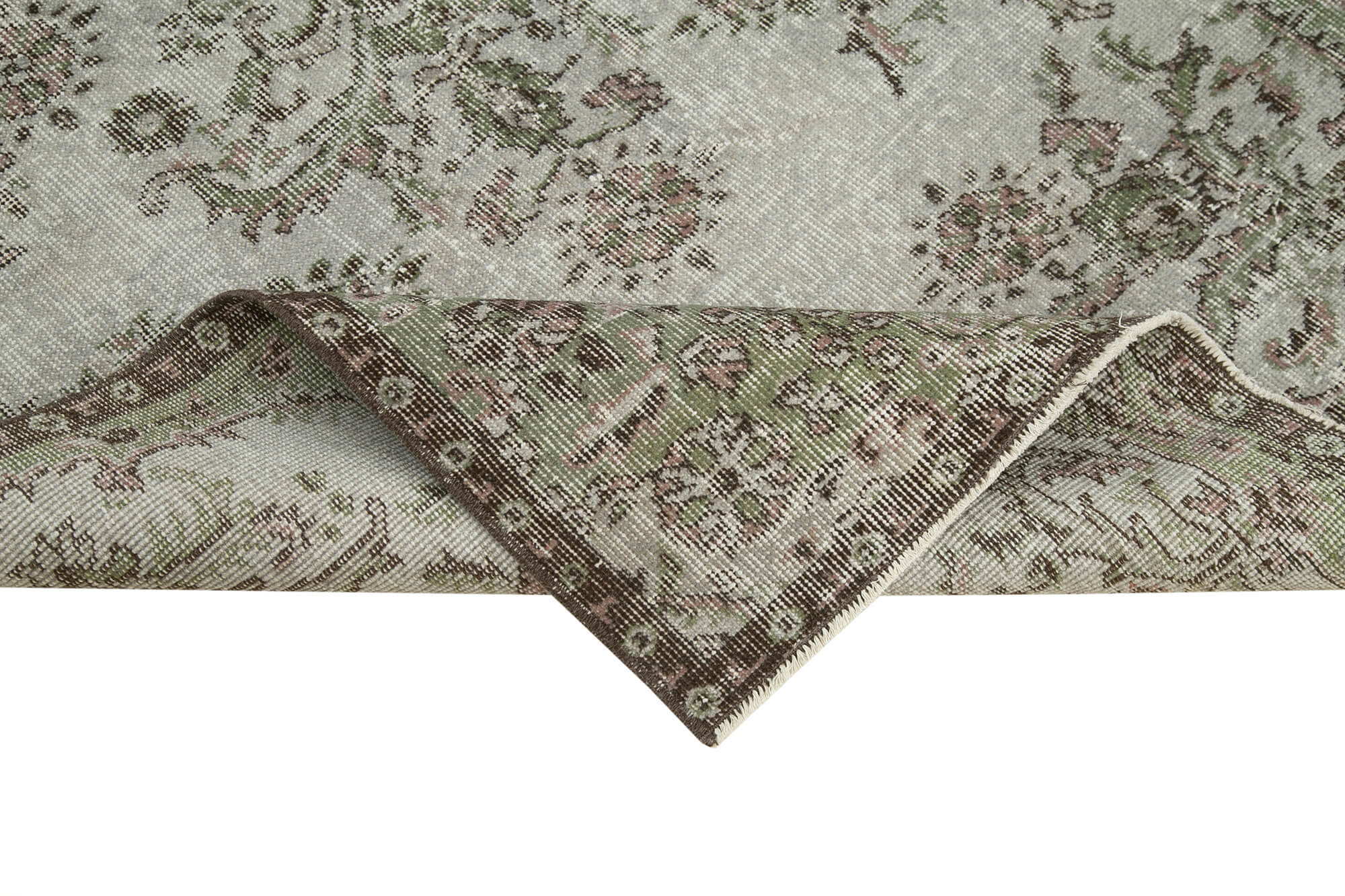 Overdyed Vintage Gri Eskitme Pamuk Yün El Dokuma Halısı 113x208 Agacan