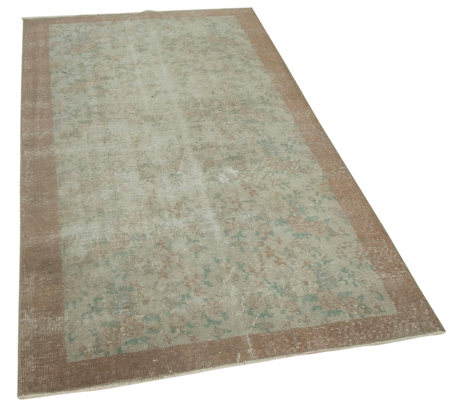 Overdyed Vintage Bej Eskitme Pamuk Yün El Dokuma Halısı 108x195 Agacan