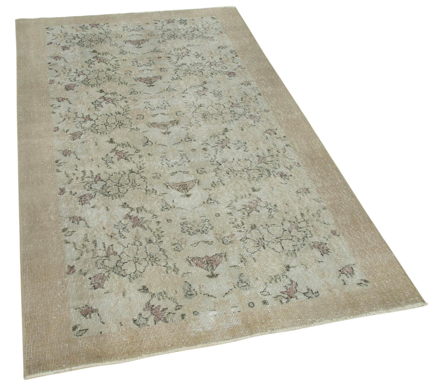 Overdyed Vintage Bej Eskitme Pamuk Yün El Dokuma Halısı 111x192 Agacan