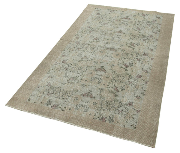 Overdyed Vintage Bej Eskitme Pamuk Yün El Dokuma Halısı 111x192 Agacan