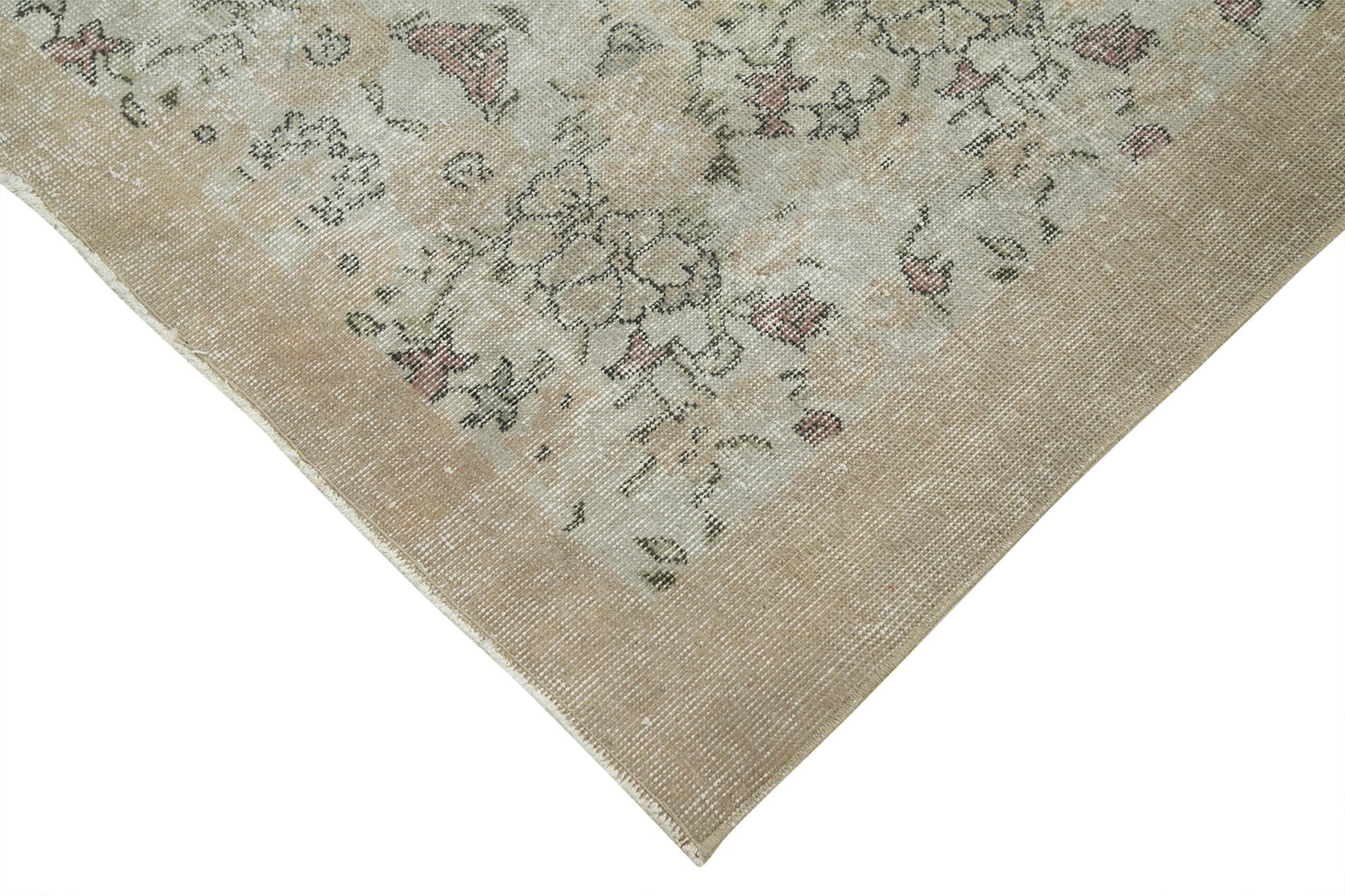 Overdyed Vintage Bej Eskitme Pamuk Yün El Dokuma Halısı 111x192 Agacan