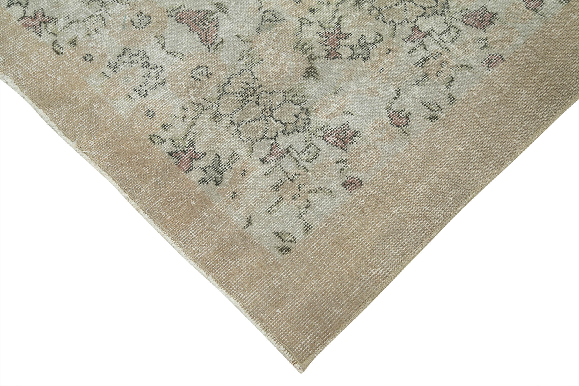 Overdyed Vintage Bej Eskitme Pamuk Yün El Dokuma Halısı 111x192 Agacan