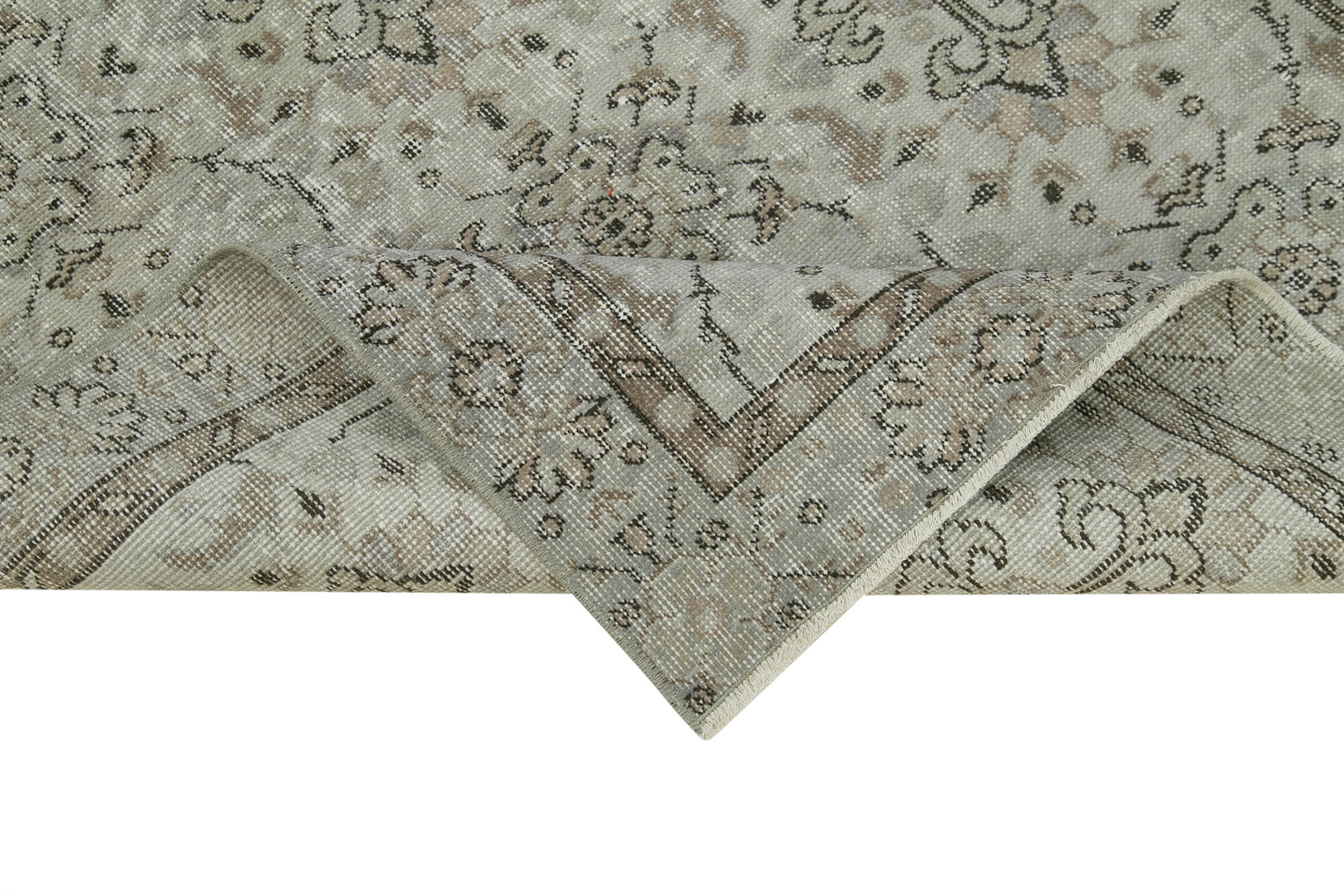 Overdyed Vintage Gri Eskitme Pamuk Yün El Dokuma Halısı 116x193 Agacan