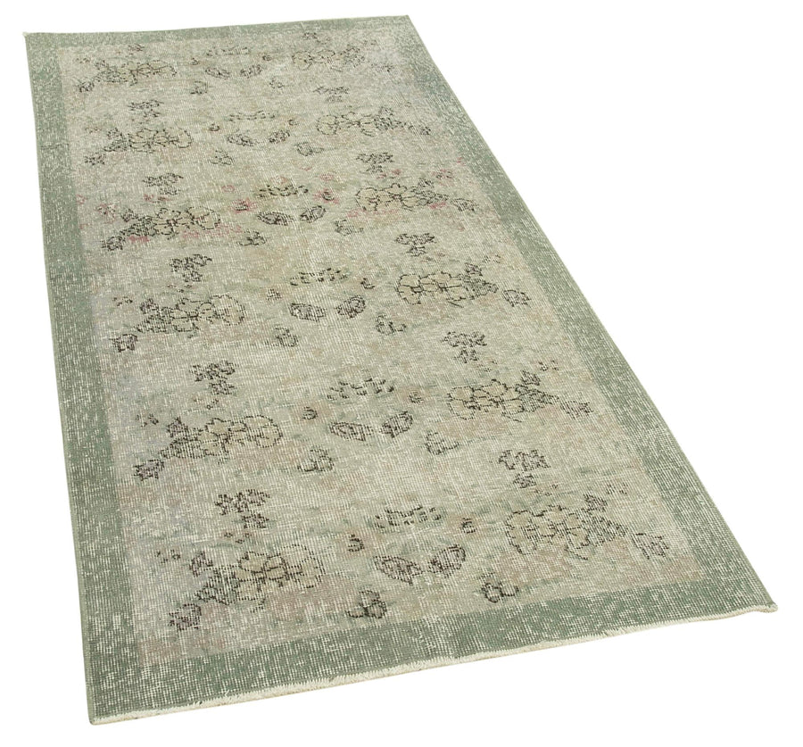Overdyed Vintage Gri Eskitme Pamuk Yün El Dokuma Halısı 94x190 Agacan