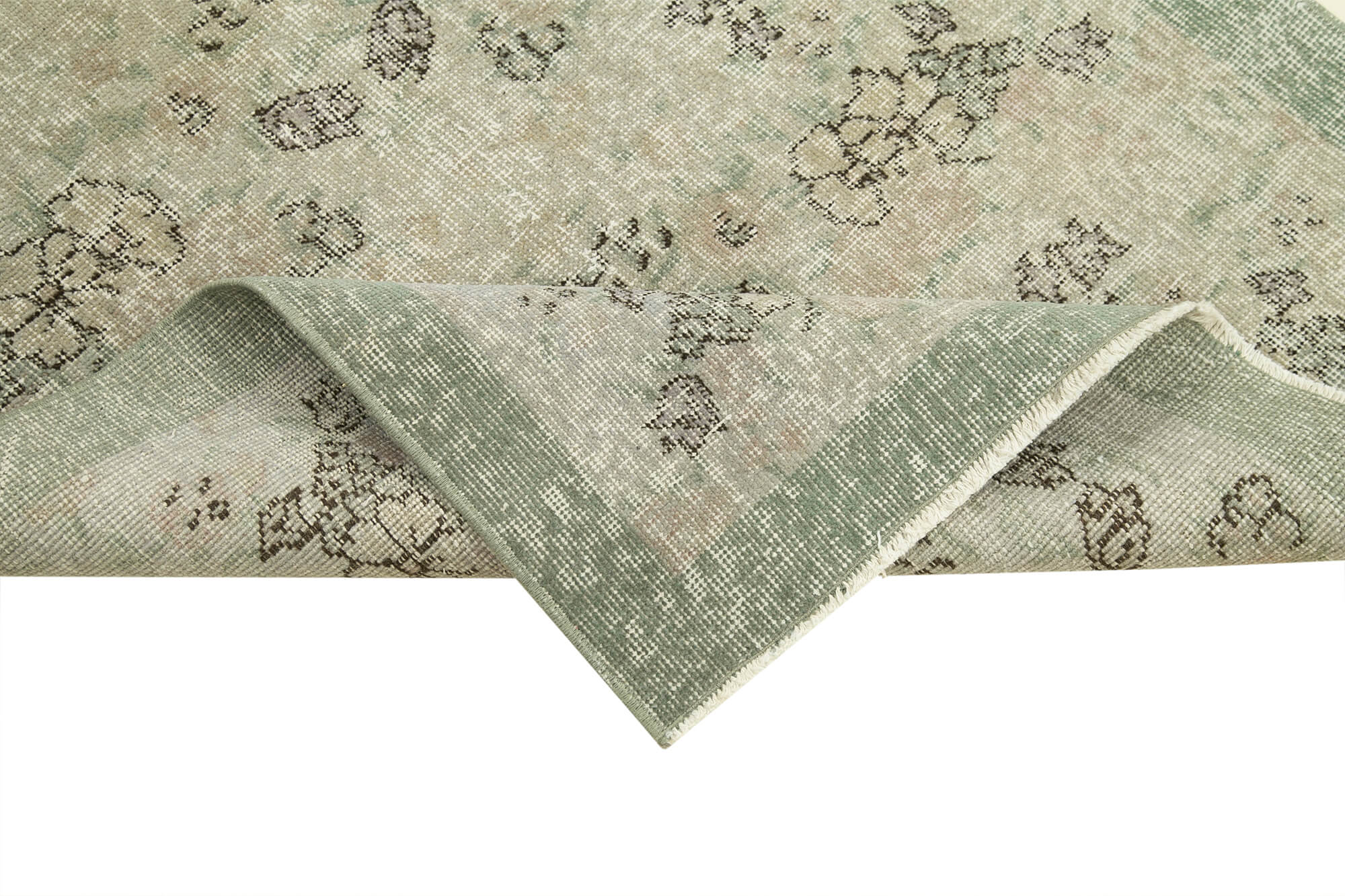 Overdyed Vintage Gri Eskitme Pamuk Yün El Dokuma Halısı 94x190 Agacan