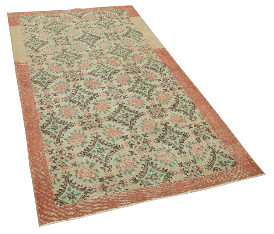 Overdyed Vintage Bej Eskitme Pamuk Yün El Dokuma Halısı 106x200 Agacan