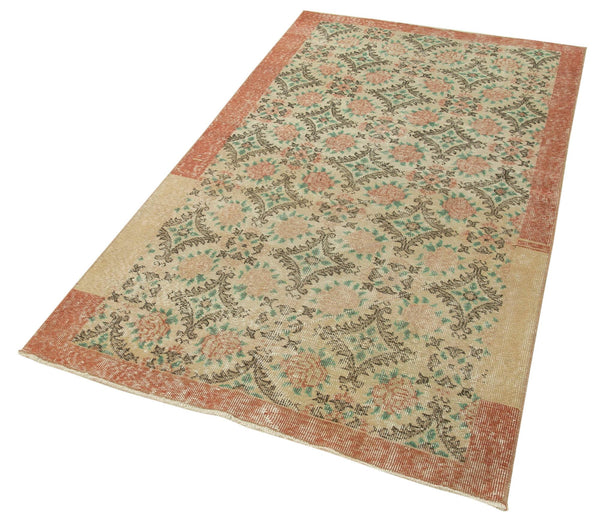 Overdyed Vintage Bej Eskitme Pamuk Yün El Dokuma Halısı 106x200 Agacan