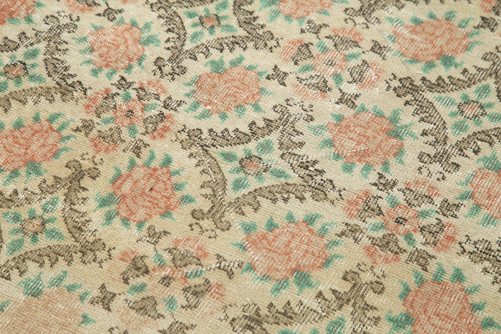 Overdyed Vintage Bej Eskitme Pamuk Yün El Dokuma Halısı 106x200 Agacan