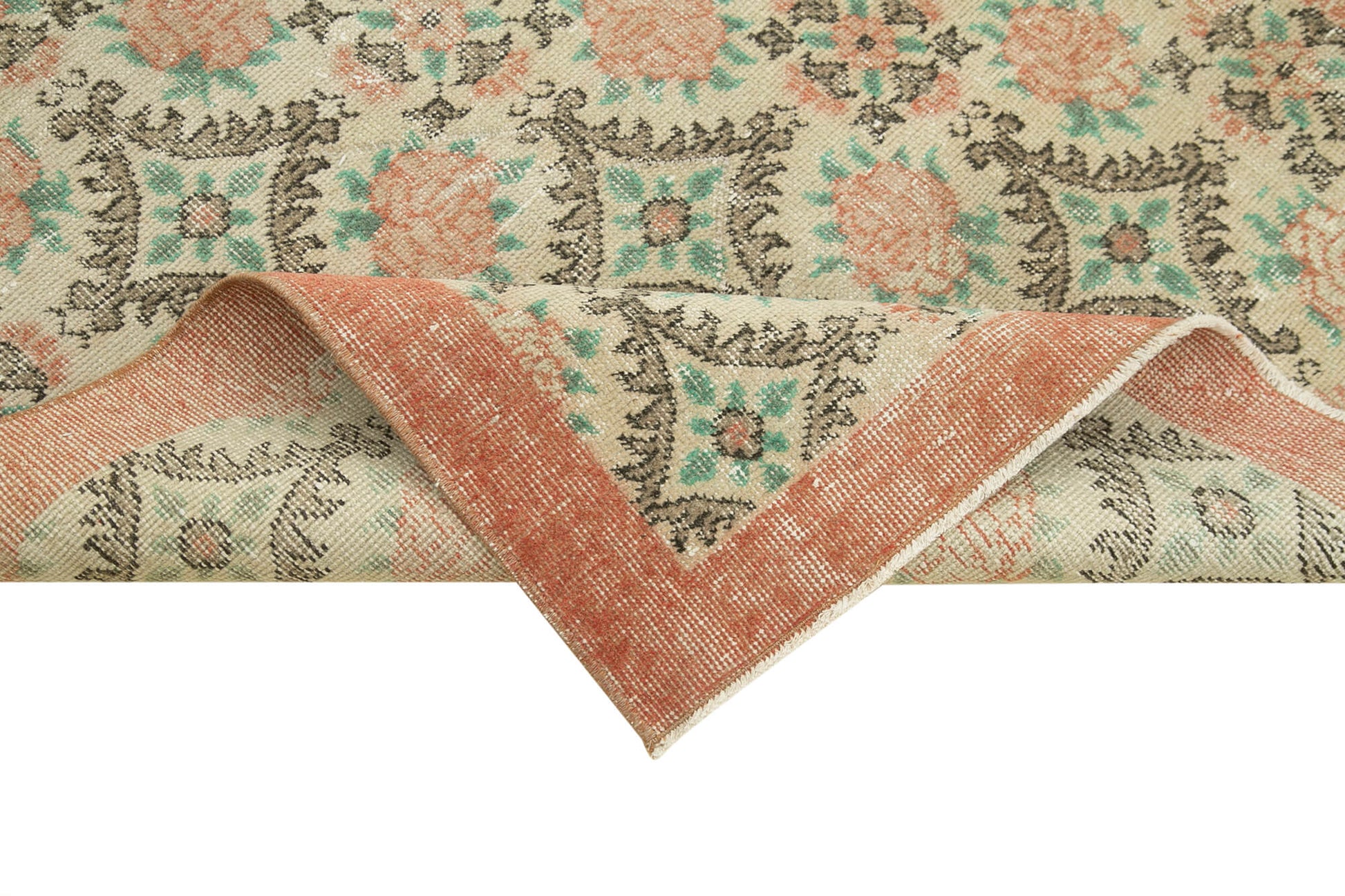 Overdyed Vintage Bej Eskitme Pamuk Yün El Dokuma Halısı 106x200 Agacan