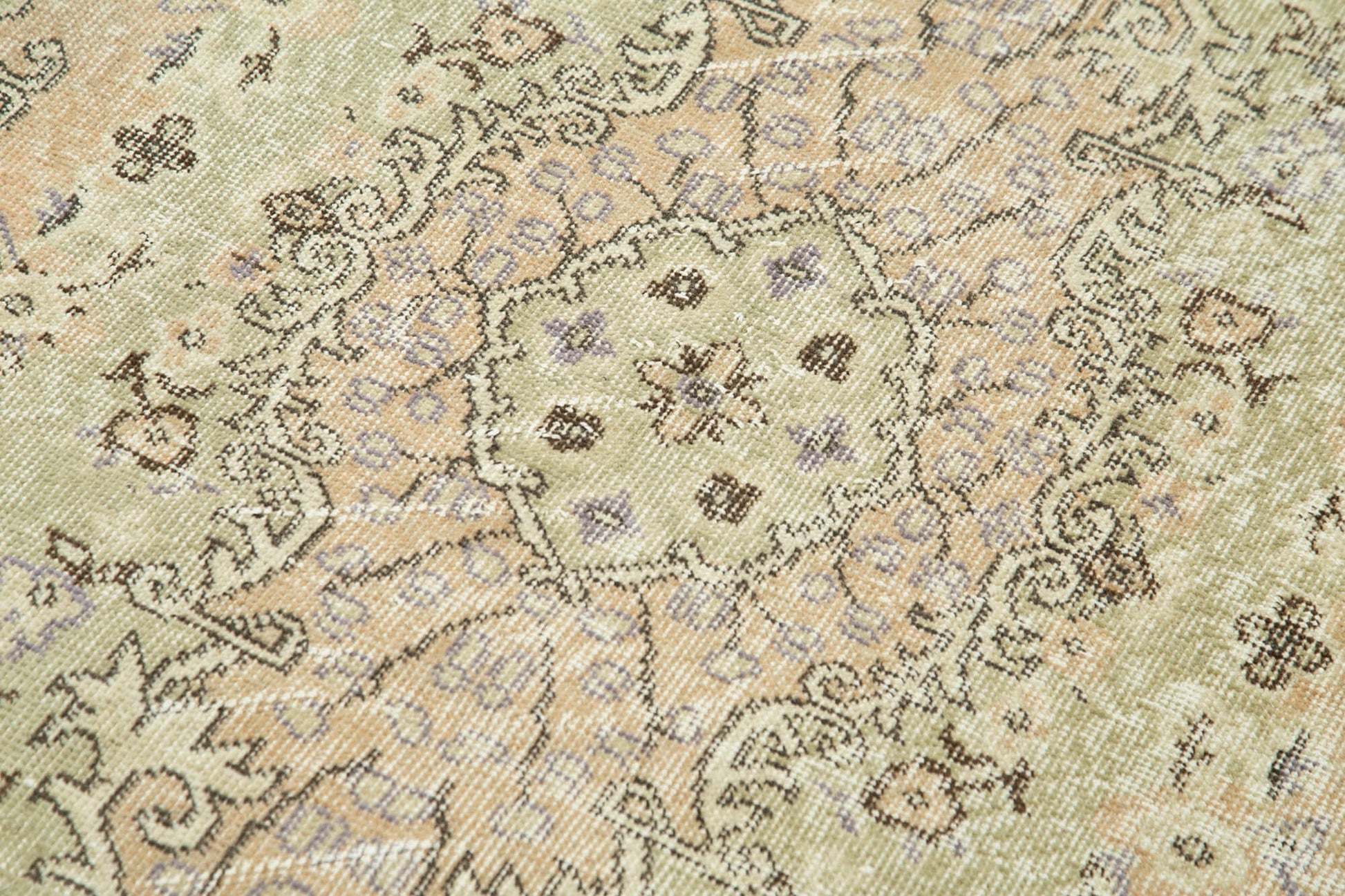 Overdyed Vintage Bej Eskitme Pamuk Yün El Dokuma Halısı 102x216 Agacan