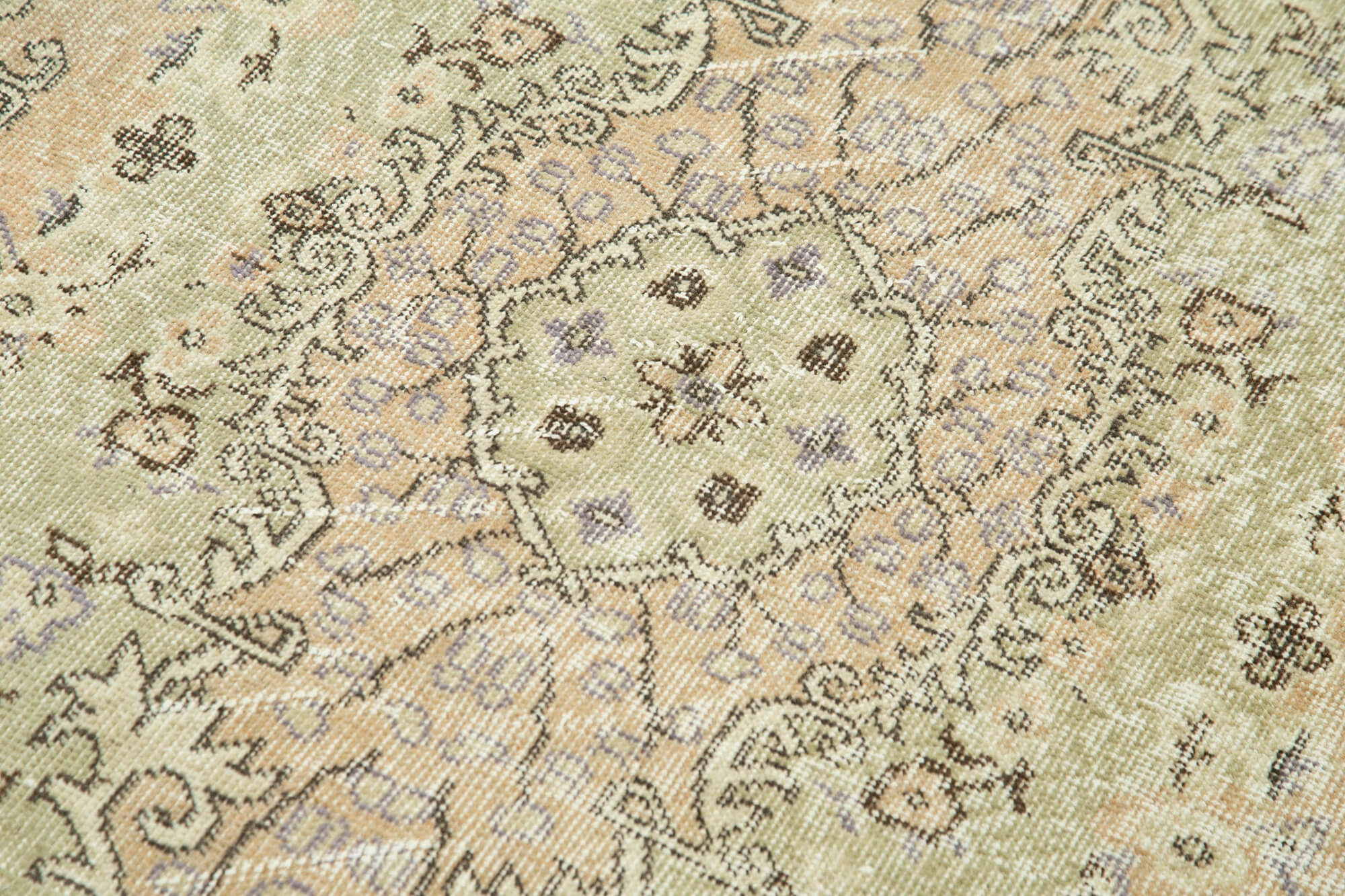 Overdyed Vintage Bej Eskitme Pamuk Yün El Dokuma Halısı 102x216 Agacan