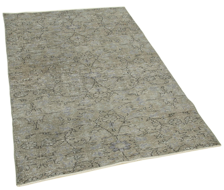 Overdyed Vintage Gri Eskitme Pamuk Yün El Dokuma Halısı 108x178 Agacan