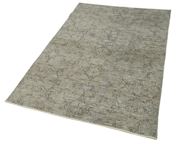 Overdyed Vintage Gri Eskitme Pamuk Yün El Dokuma Halısı 108x178 Agacan