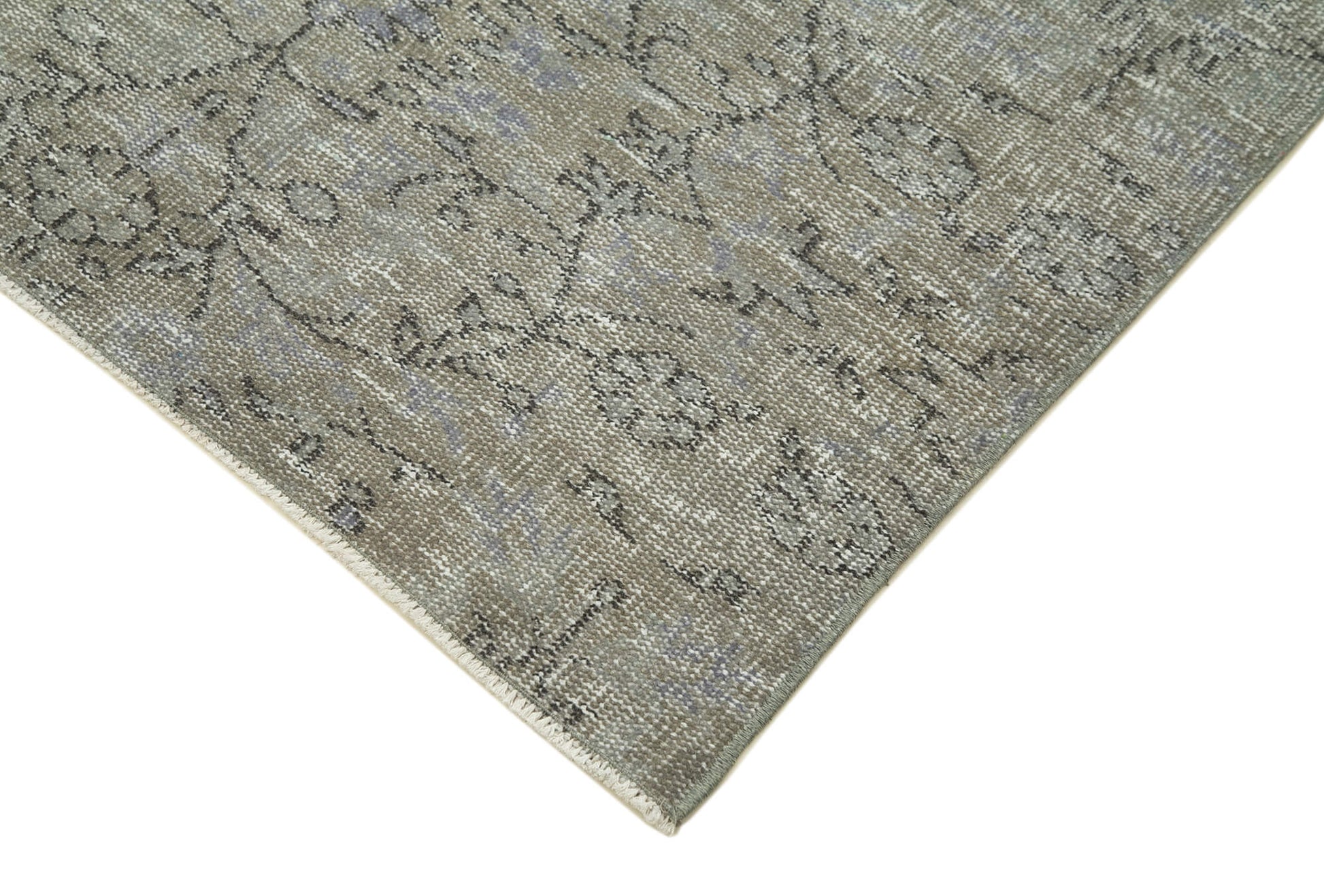 Overdyed Vintage Gri Eskitme Pamuk Yün El Dokuma Halısı 108x178 Agacan