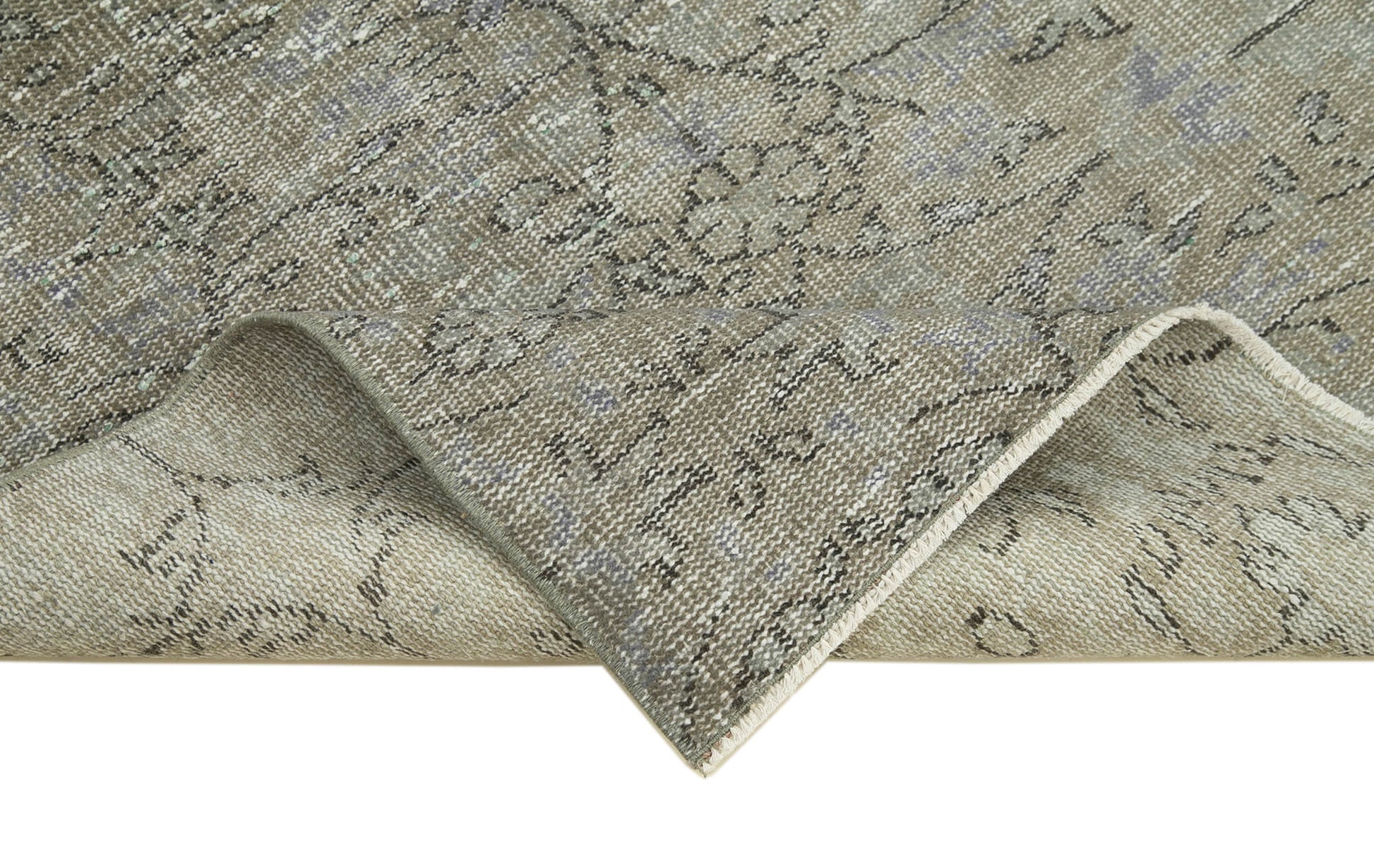 Overdyed Vintage Gri Eskitme Pamuk Yün El Dokuma Halısı 108x178 Agacan