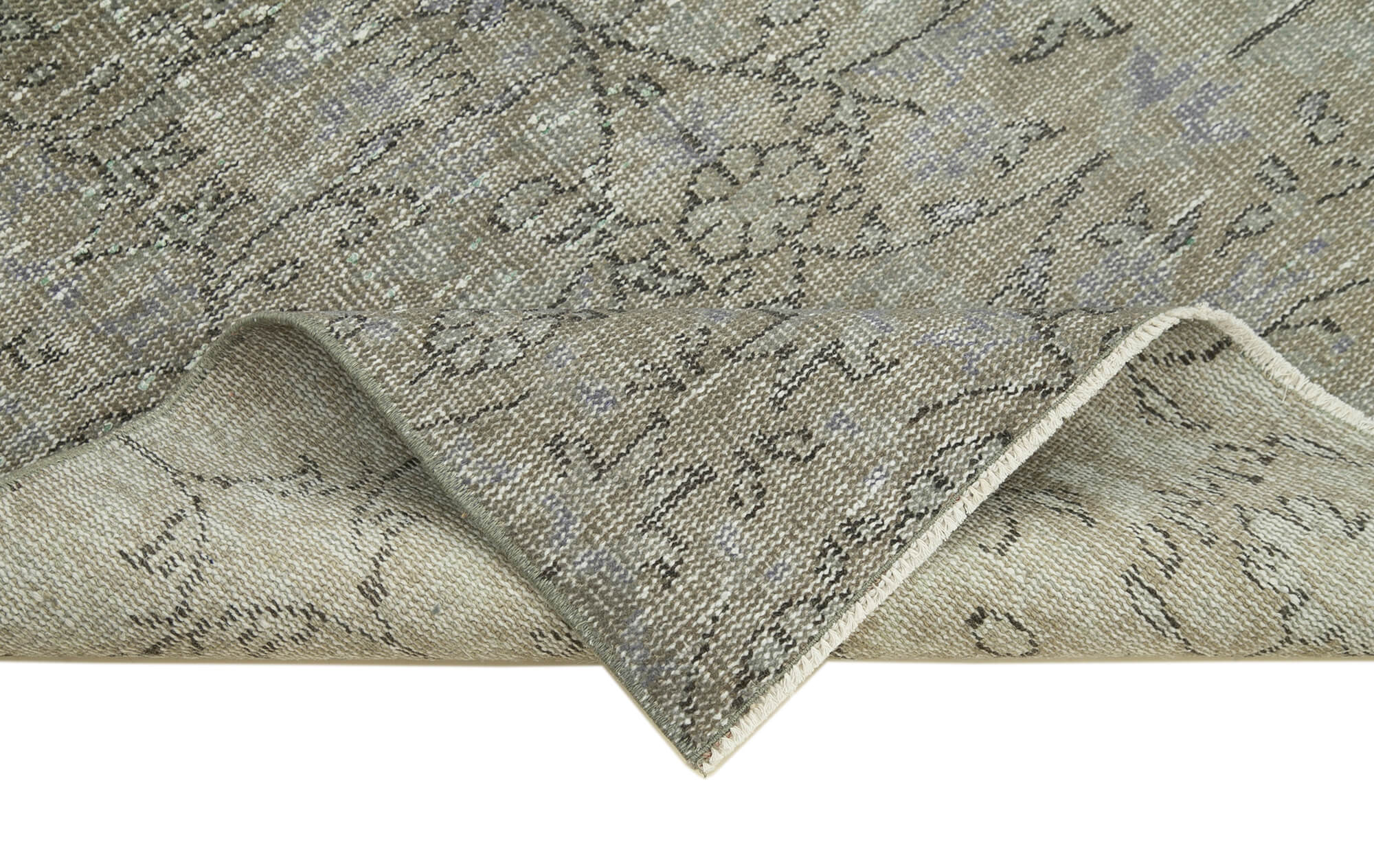 Overdyed Vintage Gri Eskitme Pamuk Yün El Dokuma Halısı 108x178 Agacan