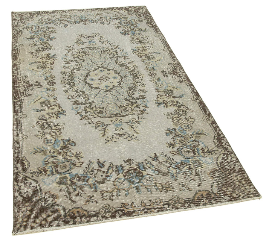 Overdyed Vintage Gri Eskitme Pamuk Yün El Dokuma Halısı 105x194 Agacan