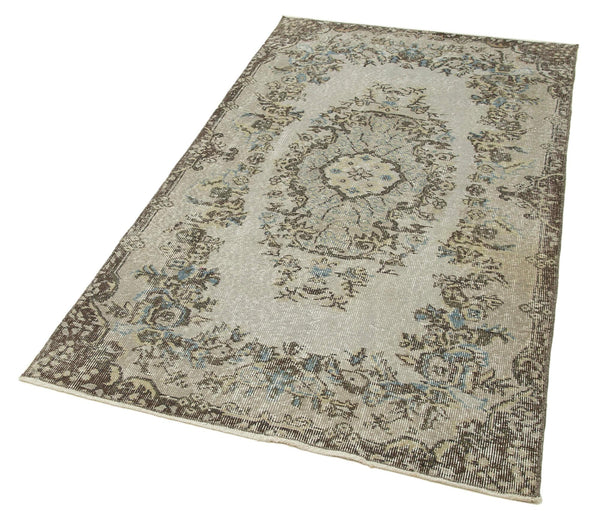 Overdyed Vintage Gri Eskitme Pamuk Yün El Dokuma Halısı 105x194 Agacan