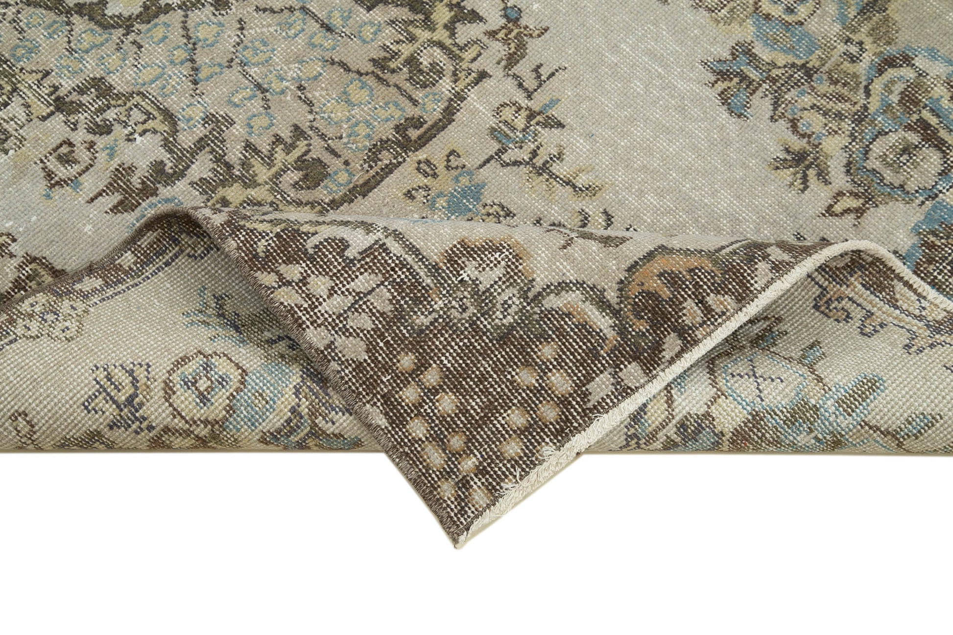 Overdyed Vintage Gri Eskitme Pamuk Yün El Dokuma Halısı 105x194 Agacan