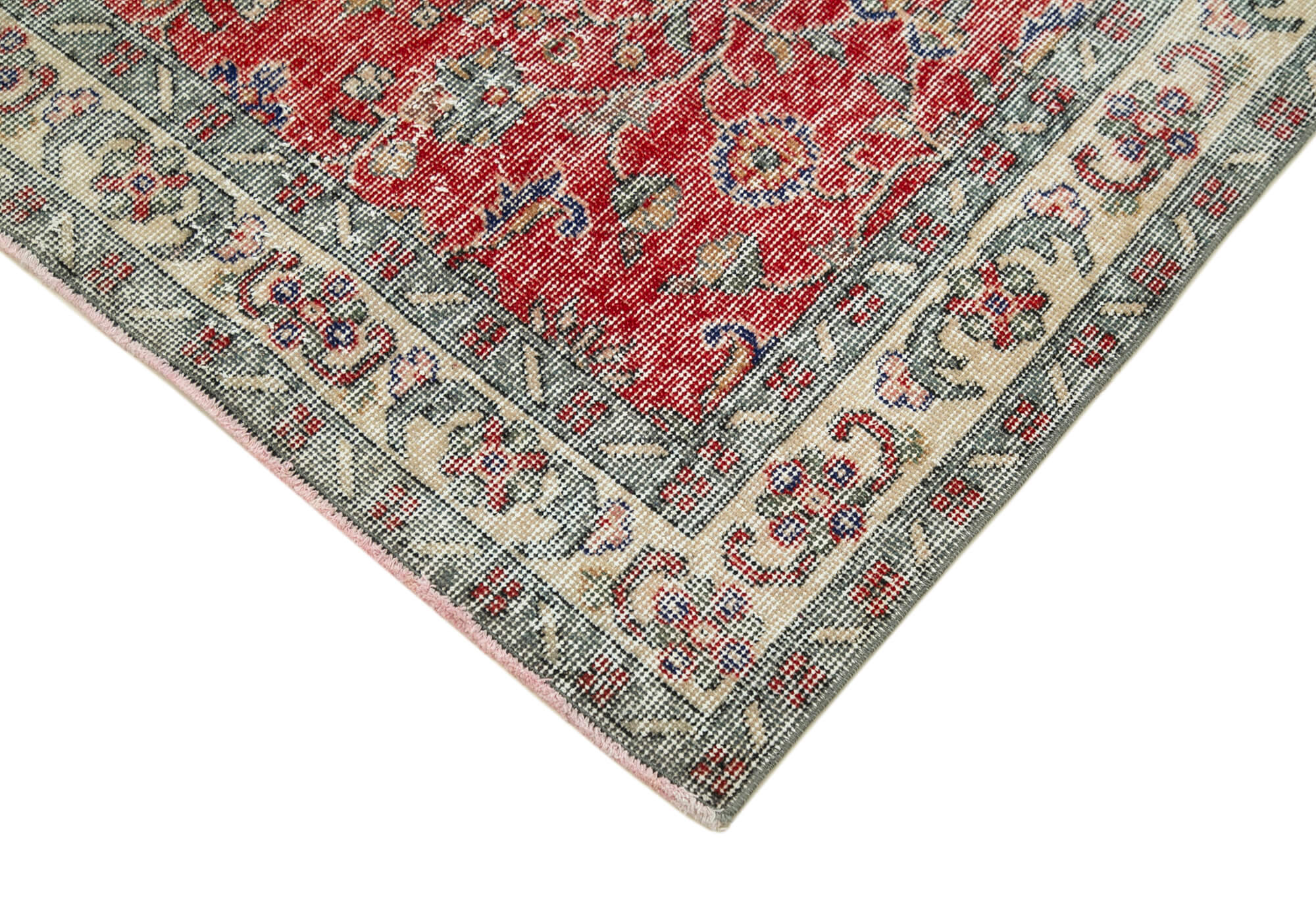 Overdyed Vintage Kırmızı Eskitme Pamuk Yün El Dokuma Halısı 115x196 Agacan