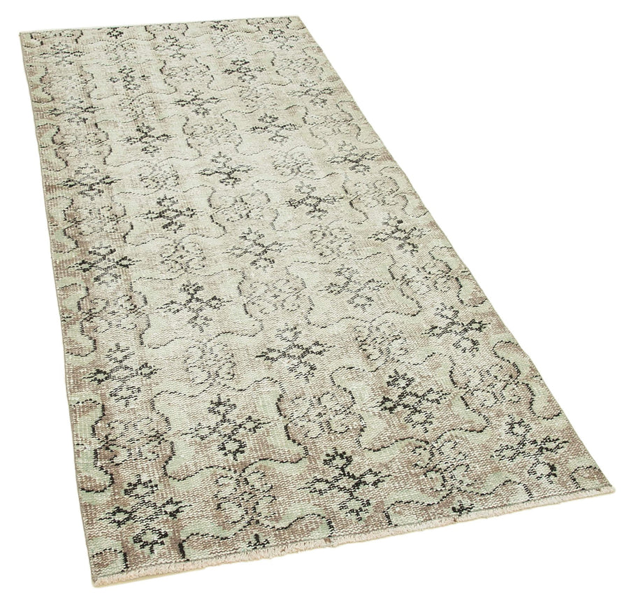 Overdyed Vintage Bej Eskitme Pamuk Yün El Dokuma Halısı 90x197 Agacan