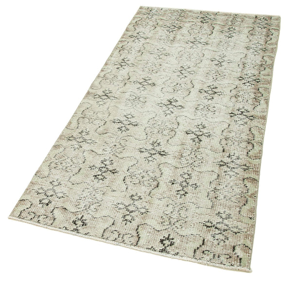 Overdyed Vintage Bej Eskitme Pamuk Yün El Dokuma Halısı 90x197 Agacan