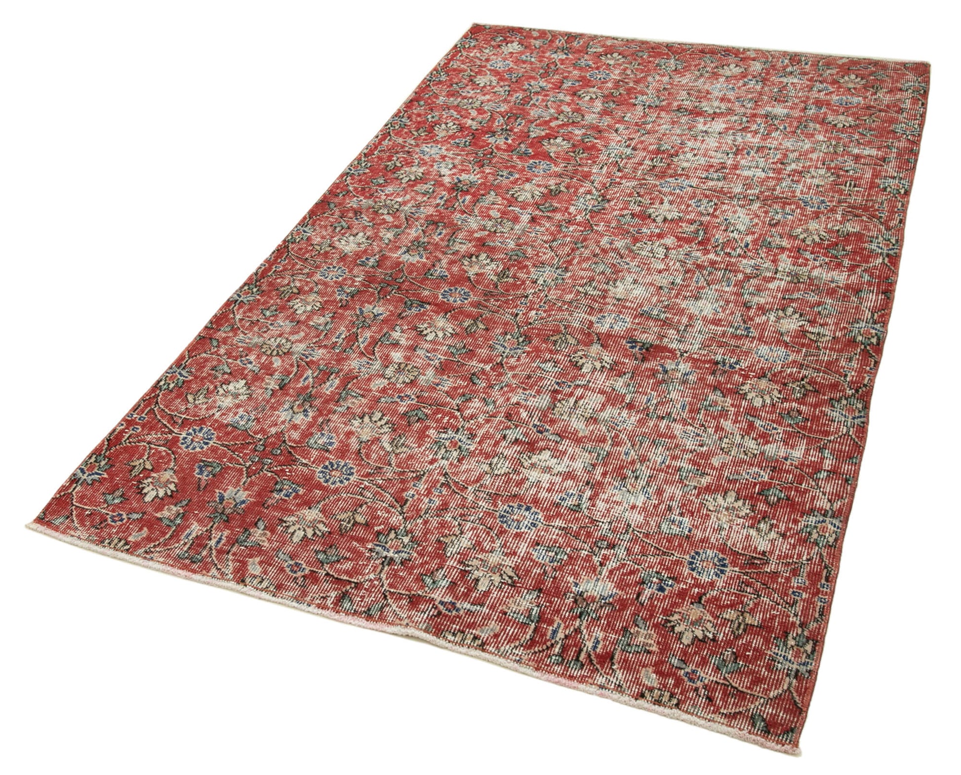 Overdyed Vintage Kırmızı Eskitme Pamuk Yün El Dokuma Halısı 124x208 Agacan