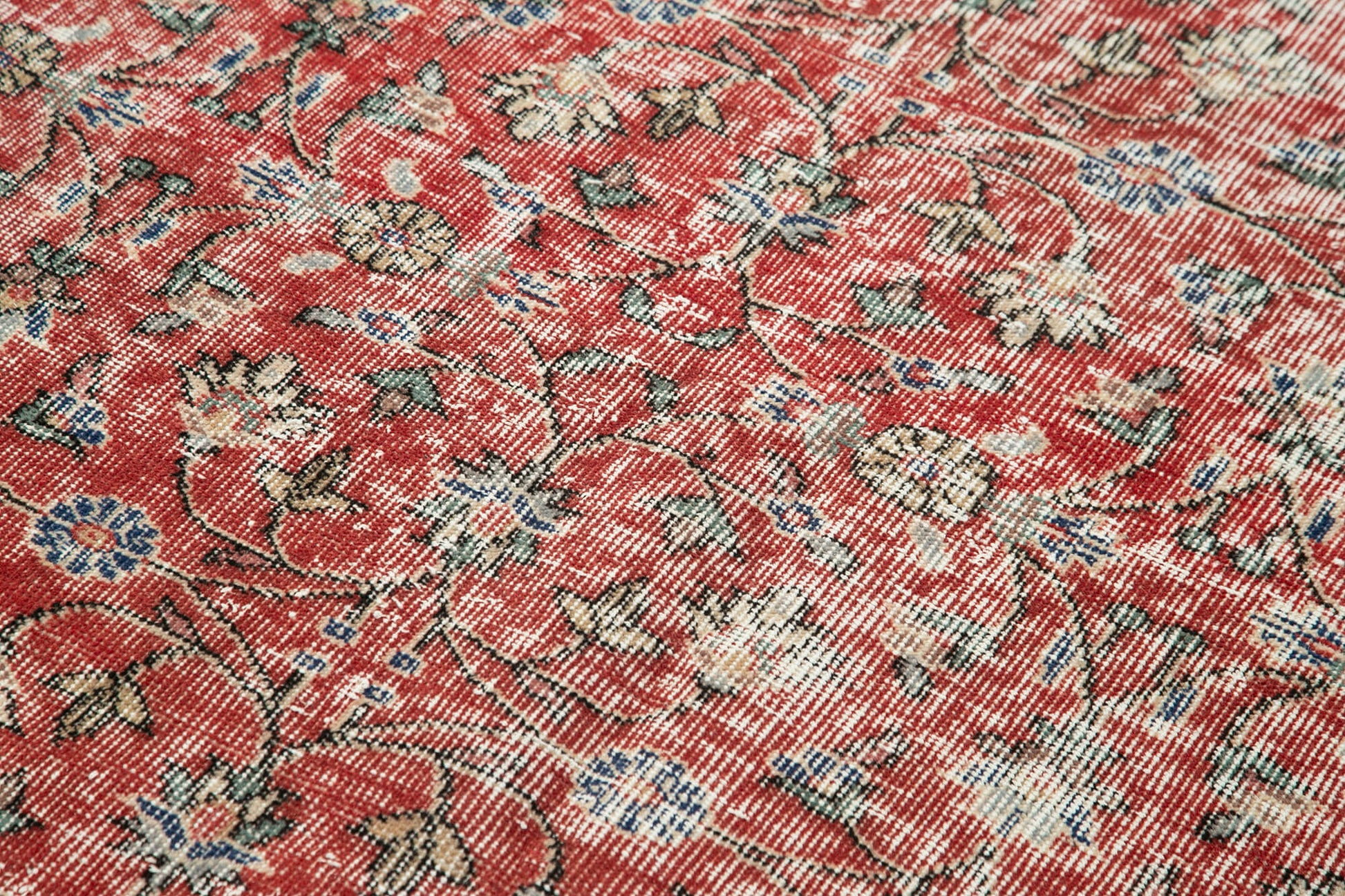 Overdyed Vintage Kırmızı Eskitme Pamuk Yün El Dokuma Halısı 124x208 Agacan